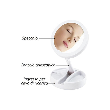 Specchio richiudibile con luci led specchietto ricaricabile portatile con zoom 10x - enzoled