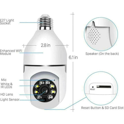 Telecamera IP led lampadina E27 wifi 2.4 Ghz lente 360° videosorveglianza visione notturna controllo remoto app - enzoled