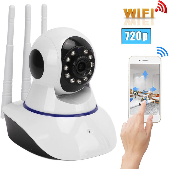 Telecamera IP motorizzata wireless hd 720p 3 antenne camera con connessione wifi o lan rj45 con microfono audio led infrarossi e registrazione su micro sd camera - enzoled
