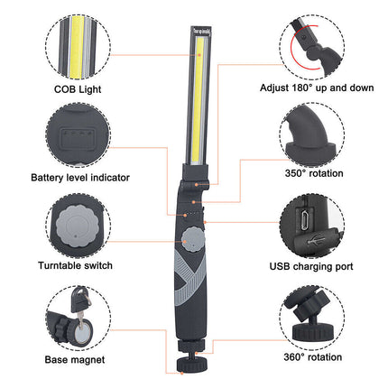 Torcia ricaricabile pieghevole a led cob lampada da lavoro con base calamitata magnetica luce dimmerabile di ispezione campeggio - enzoled