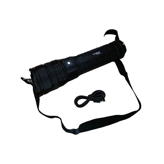 Torcia led 600 metri con zoom ricaricabile 3 modalità di illuminazione emergenza lampeggiante con tracolla - enzoled