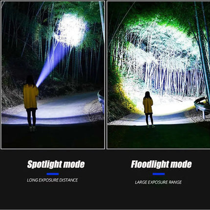 Torcia led 600 metri con zoom ricaricabile 3 modalità di illuminazione emergenza lampeggiante con tracolla - enzoled