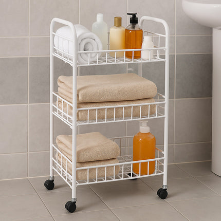 Carrello in metallo da bagno portaoggetti a 3 ripiani con ruote