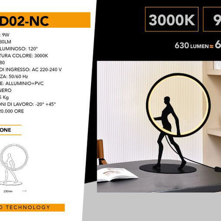 Lampada da tavolo decorativa 9 watt scultura corpo uomo illuminazione a led lume contemporaneo enzoled
