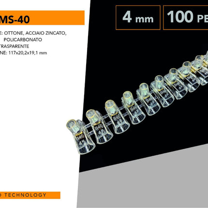 100 Morsetti Forbox Unipolari a Cappuccio Trasparenti – Per Cavi 4mm, Confezione da 100 Pezzi enzoled