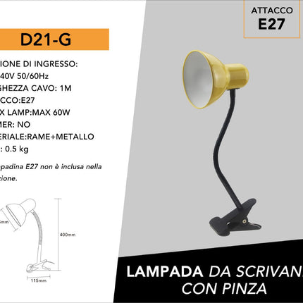 Lampada snodabile da scrivania con pinza braccio flessibile luce da tavolo orientabile con attacco per lampadine E27 enzoled