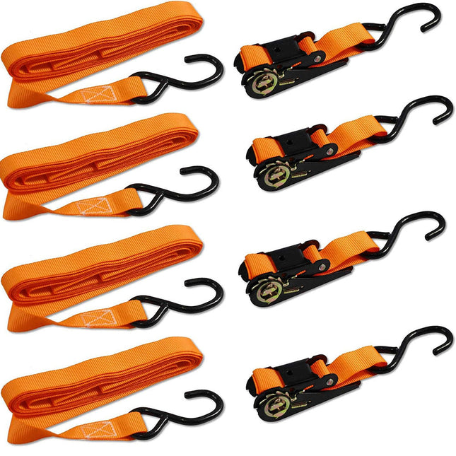 Cinghia di ancoraggio 4 pezzi con tenditore a cricchetto e ganci a  S carico massimo 250 kg nastro di fissaggio per merci e bagaglio 5 metri x 25 mm - enzoled