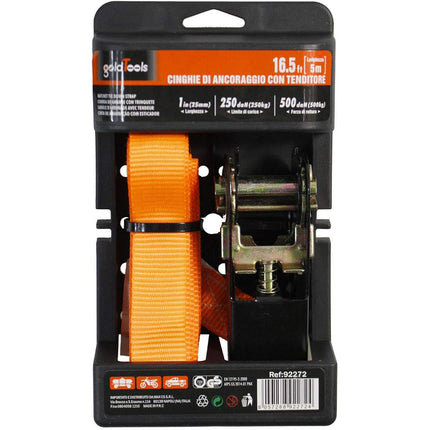 Cinghia di ancoraggio con tenditore a cricchetto carico massimo 250 kg nastro di fissaggio per merci e bagagli 5 metri x 25 mm - enzoled