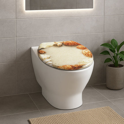 Copriwater universale in legno mdf con cerniere con stampa spiaggia