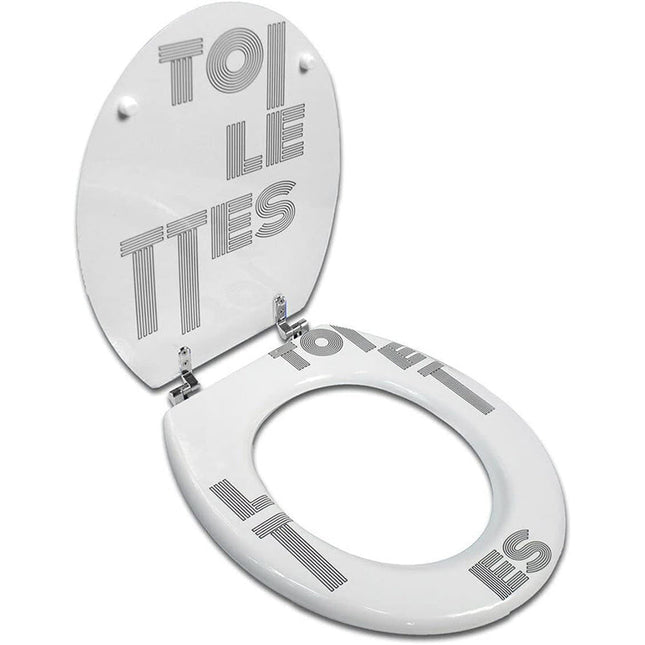 Copriwater universale in legno mdf con cerniere scritta TOILETTES