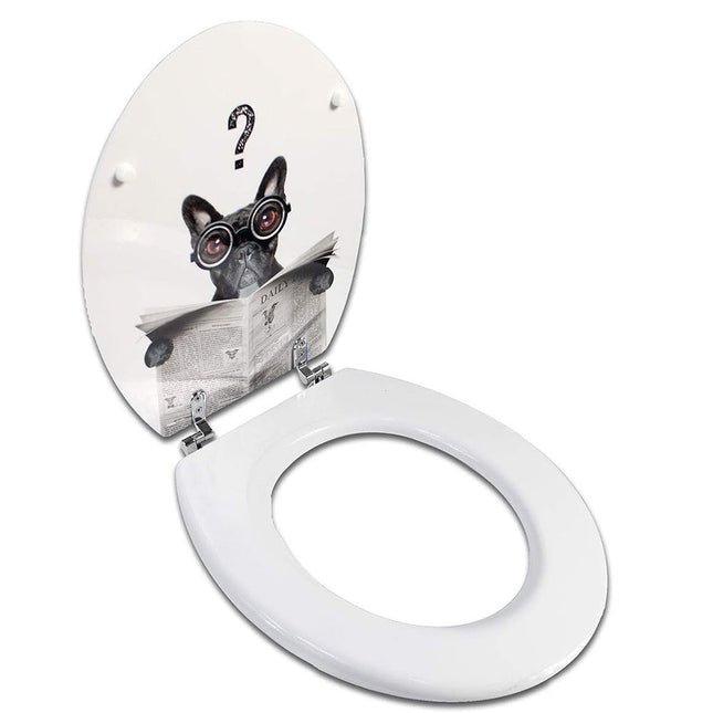 Copriwater universale in legno mdf con cerniere cane con occhiali enzoled