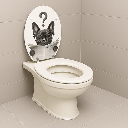 Copriwater universale in legno mdf con cerniere cane con occhiali enzoled