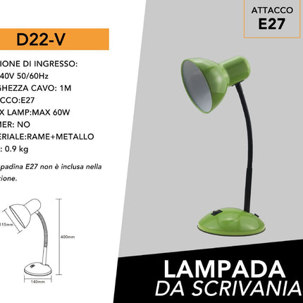 Lampada da scrivania con braccio flessibile snodabile luce lume da tavolo orientabile da cameretta
