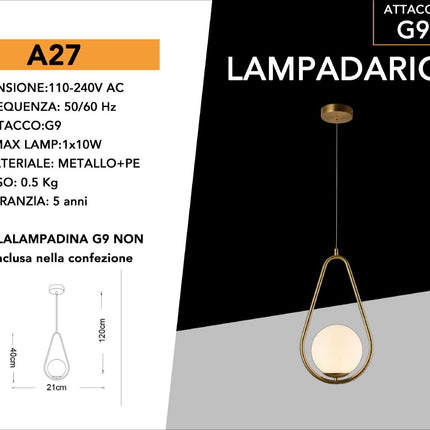 Lampadario sospensione a goccia bronzo con sfere in vetro lampada contemporanea attacco G9 enzoled