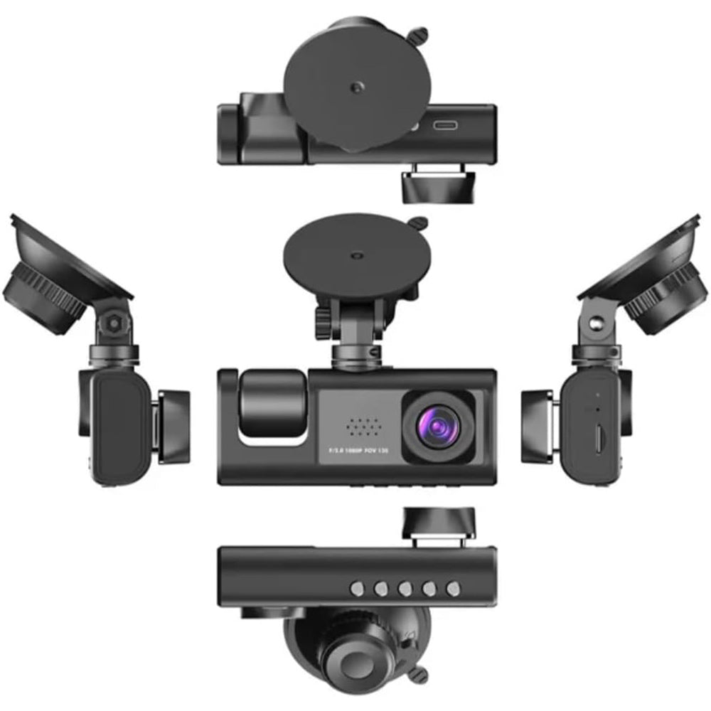 Dash Cam con ventosa con monitor 3 telecamera anteriore interna e retromarcia hd 1080p regista su SD ricaricabile visone notturna - enzoled