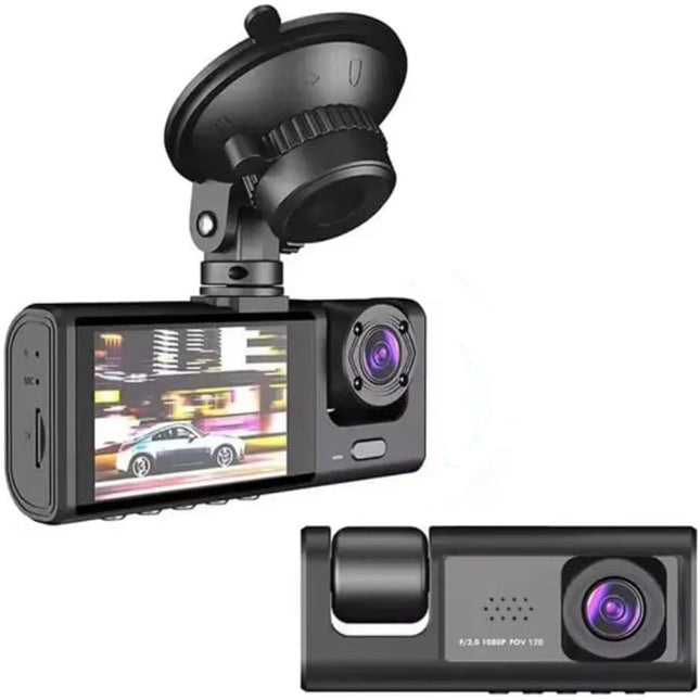 Dash Cam con ventosa con monitor 3 telecamera anteriore interna e retromarcia hd 1080p regista su SD ricaricabile visone notturna - enzoled