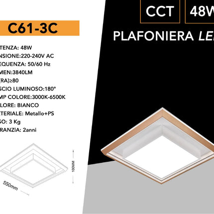 Plafoniera a led 48 watt tecnologia CCT tre colorazione di luce gestibile con telecomando e App lampada da soffitto enzoled