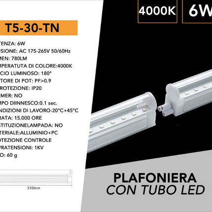 Tubo Neon Led Smd T5 Plafoniera Raccordabile 150 cm 30 watt reglette per mobili mensole ripiani luce fredda 6500k calda 3000k naturale 4000k enzoled