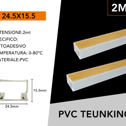 10 PEZZI CANALINA PASSACAVI CON BIADESIVO IN PVC DI COLORE BIANCO LUNGHEZZA 2 METRI 24.5x15.5MM - enzoled