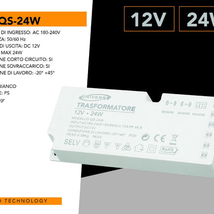 ALIMENTATORE SWITCHING DC 12V 24W 2A 6 USCITE 3 INGRESSO SENSORE PER STRIP LED - enzoled