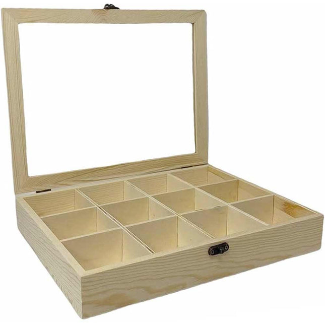 Bacheca in legno 12 posti con porta in vetro espositore vetrinetta minuterie portagioie scatola da the portaoggetti decoupage - enzoled