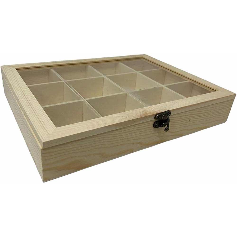 Bacheca in legno 12 posti con porta in vetro espositore vetrinetta minuterie portagioie scatola da the portaoggetti decoupage - enzoled