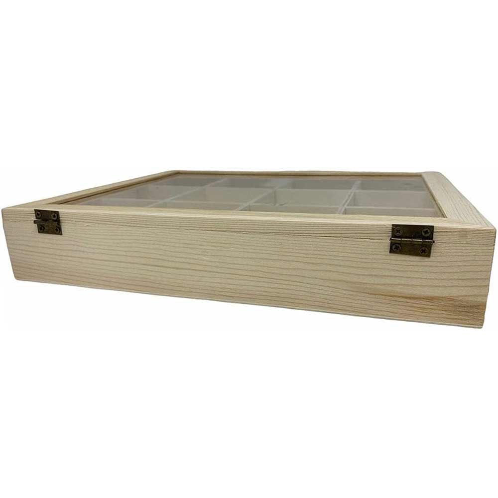 Bacheca in legno 12 posti con porta in vetro espositore vetrinetta minuterie portagioie scatola da the portaoggetti decoupage - enzoled