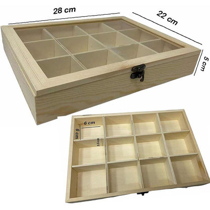 Bacheca in legno 12 posti con porta in vetro espositore vetrinetta minuterie portagioie scatola da the portaoggetti decoupage - enzoled