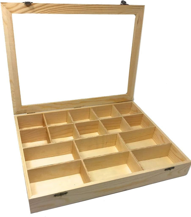 Bacheca in legno 16 posti con porta trasparente espositore vetrinetta per minuterie da collezione porta gioielli per decoupage - enzoled