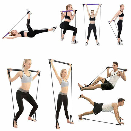 Barra da pilates portatile attrezzo allenamento fitness yoga asta bande di resistenza elastica - enzoled