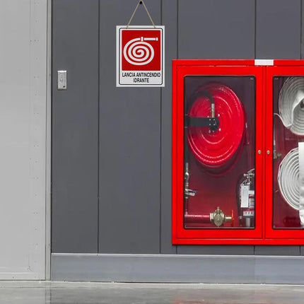 Cartello lancia antincendio idrante targa in legno 20x30 cm con corda da appendere segnaletica interna piano di evacuazione - enzoled