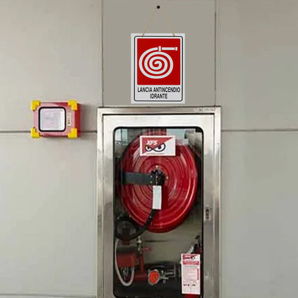 Cartello lancia antincendio idrante targa in legno 20x30 cm con corda da appendere segnaletica interna piano di evacuazione - enzoled