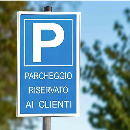 Cartello parcheggio riservato plastificato con biadesivo targa simbolica segnaletica 30.5x20 cm - enzoled