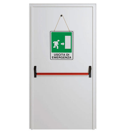 Cartello uscita di emergenza a destra targa in legno 20x30 cm con corda da appendere segnaletica interna per piano di evaquazione - enzoled