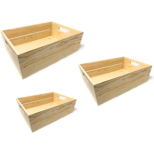 Set 3 cassette in legno multiuso organaizer per alimenti cesta scatola con manici bordo alto per decoupage - enzoled