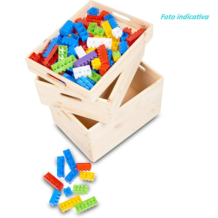Set 3 cassette in legno multiuso organaizer per alimenti cesta scatola con manici bordo alto per decoupage - enzoled