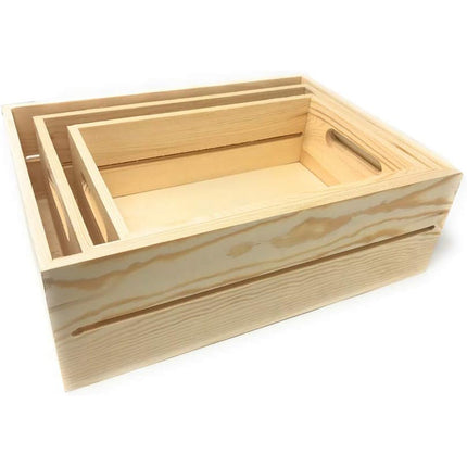 Set 3 cassette in legno multiuso organaizer per alimenti cesta scatola con manici bordo alto per decoupage - enzoled
