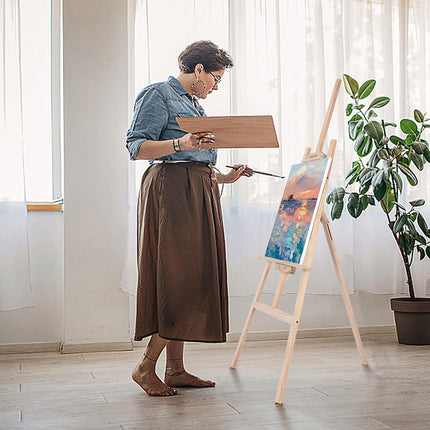 Cavalletto pittorico in legno leggero inclinabile altezza 70 e 165 cm per pittura o esposizione di tele quadri e foto - enzoled