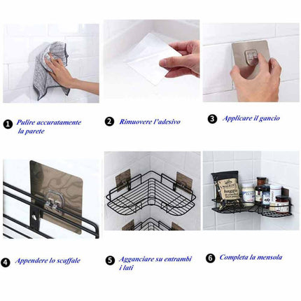 Mensola angolare adesiva senza fori in metallo da parete per bagno doccia portaoggetti sapone - enzoled