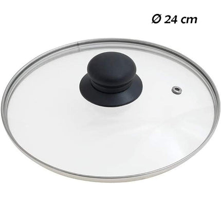 Coperchio in vetro temperato per pentole padelle con foro vapore 16 18 20 24 26 28 30 32 cm bordo acciaio - enzoled