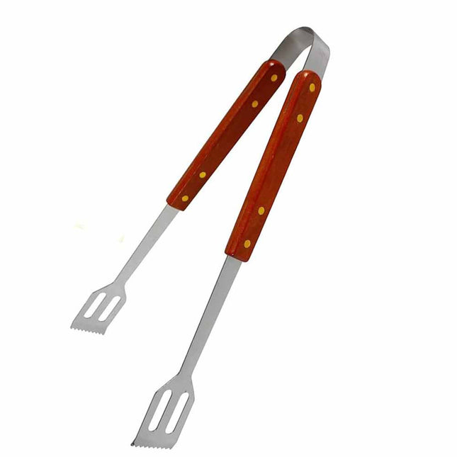 Pinza a molla da barbecue in acciaio con manico in legno utensile per baciata grill attrezzi da cucina - enzoled