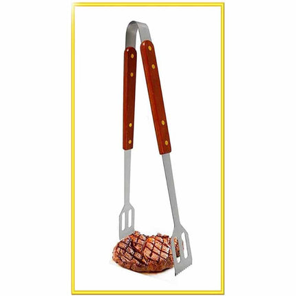 Pinza a molla da barbecue in acciaio con manico in legno utensile per baciata grill attrezzi da cucina - enzoled