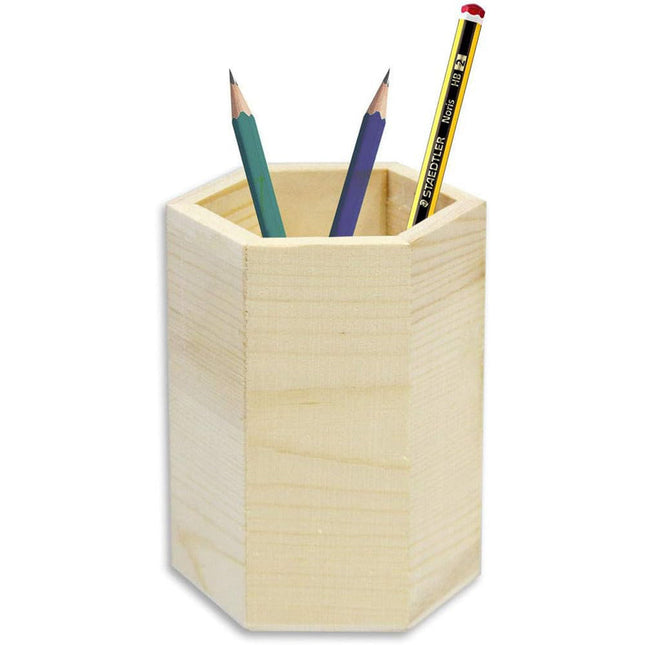 Portapenna in legno esagonale da scrivania per decoupage contenitore per cancelleria porta penna da casa ufficio - enzoled