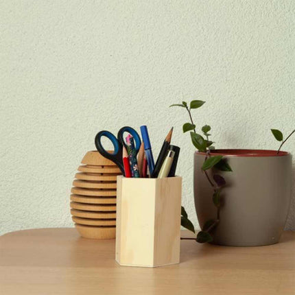 Portapenna in legno esagonale da scrivania per decoupage contenitore per cancelleria porta penna da casa ufficio - enzoled
