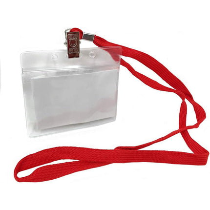 Porta badge da collo 12 pezzi in plastica trasparente con laccio cartellino portabiglietti 90x55 mm con chiusura a pressione - enzoled
