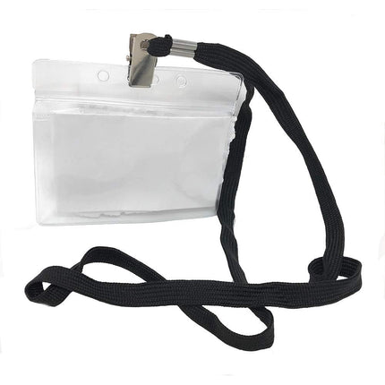 Porta badge da collo 12 pezzi in plastica trasparente con laccio cartellino portabiglietti 90x55 mm con chiusura a pressione - enzoled