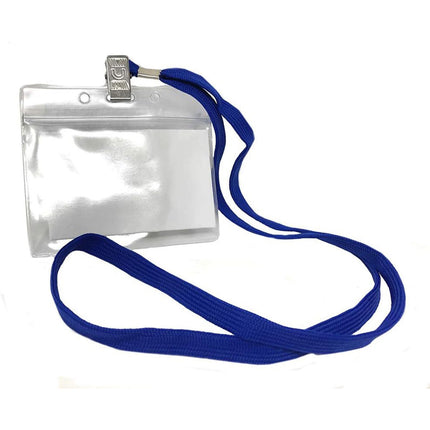 Porta badge da collo 12 pezzi in plastica trasparente con laccio cartellino portabiglietti 90x55 mm con chiusura a pressione - enzoled