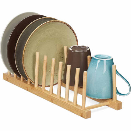 Set 2 portapiatti in legno supporto per piatti bicchieri coperchio rack organizer 6 posti scolapiatti per mobile cassetti - enzoled