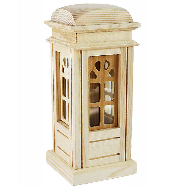 Salvadanaio a forma di cabina telefonica in legno per decoupage con tappo in gomma salva risparmi monete idea regalo - enzoled