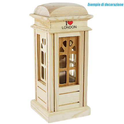 Salvadanaio a forma di cabina telefonica in legno per decoupage con tappo in gomma salva risparmi monete idea regalo - enzoled
